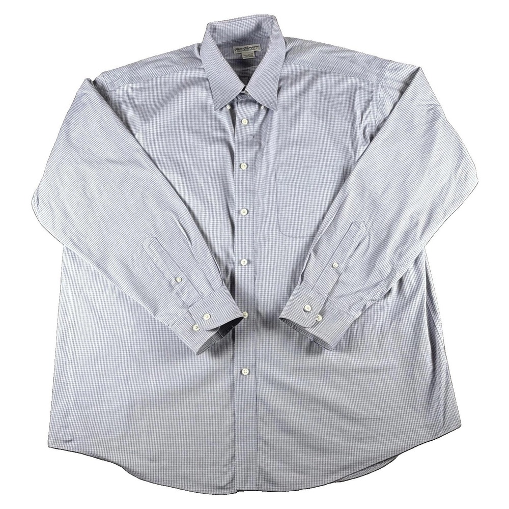 Norm Thompson Shirt Mens 17.5 Blue Check Long Sleeve Button Down Classic Dress